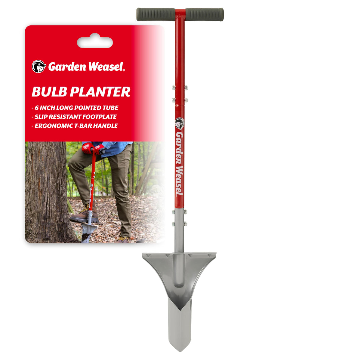 Garden Weasel Bulb Planter in use creating a 3.75-inch hole for bulbs