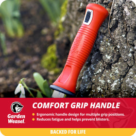 Garden Weasel cultivator breaks up compacted soil for easier planting.