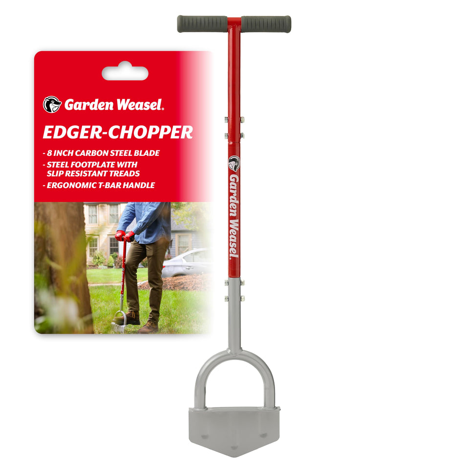 Garden Weasel Edger-Chopper with 8-inch carbon steel blade for precise edging.