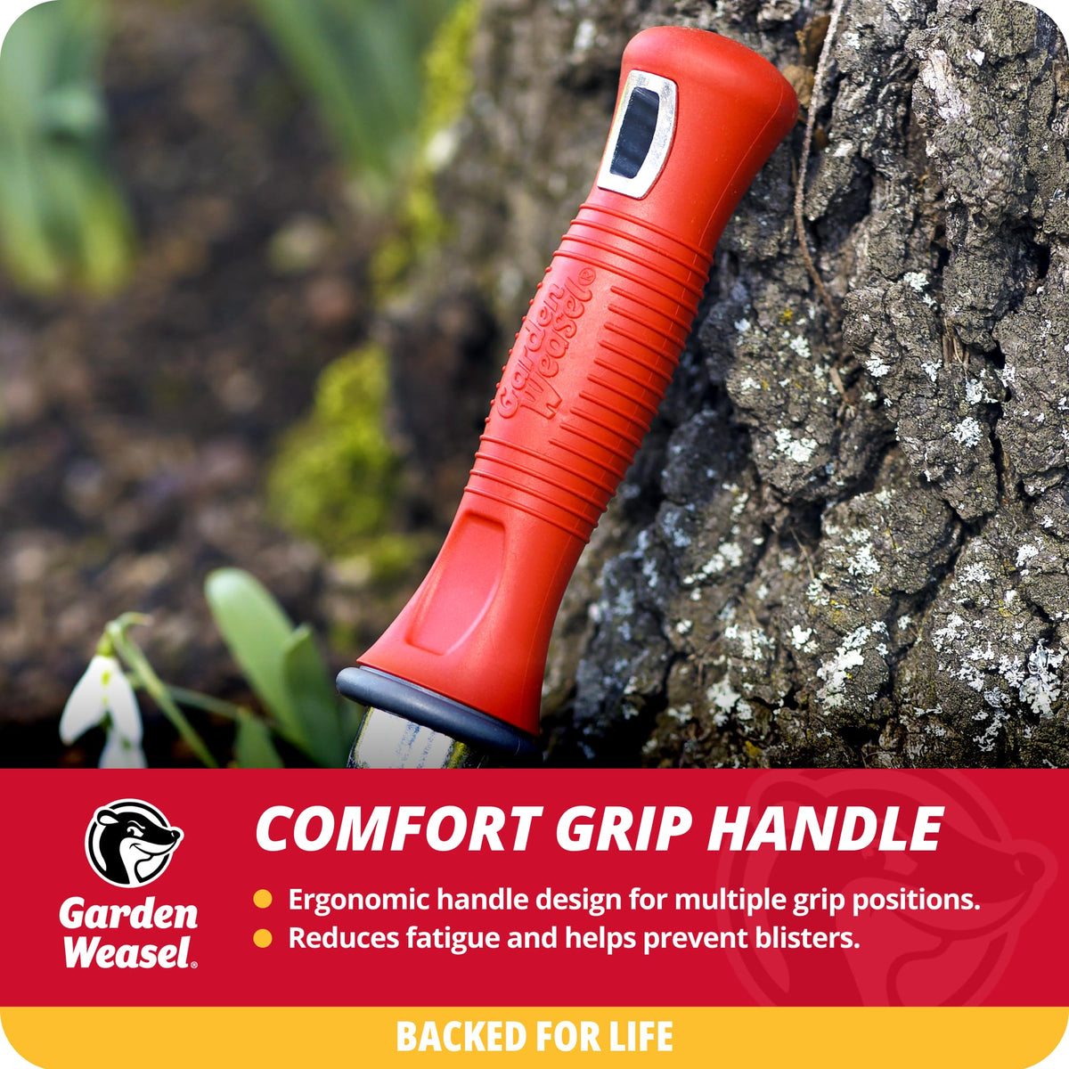 Garden Weasel garden trowel moving plants safely with minimal root disturbance.