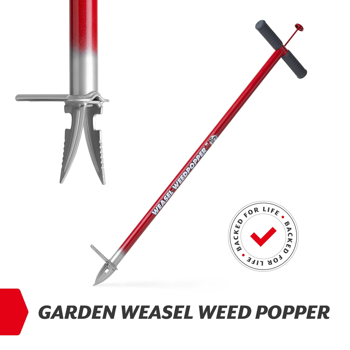 Garden Weasel WeedPopper serrated tines grip and extract weeds at the root