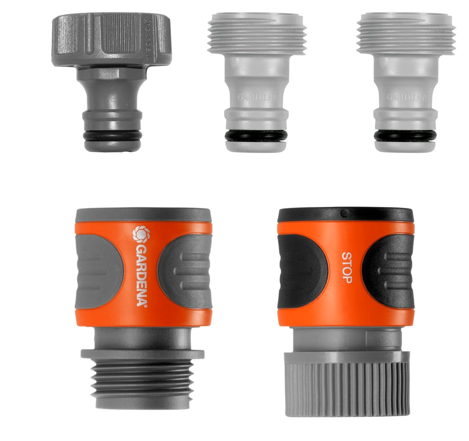GARDENA quick-connect-hose-fittings for 5/8 and 1/2 inch hoses, fast and leak-free watering setup