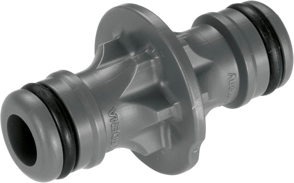 Gardena extension joint showing a robust hose connection for extended watering reach