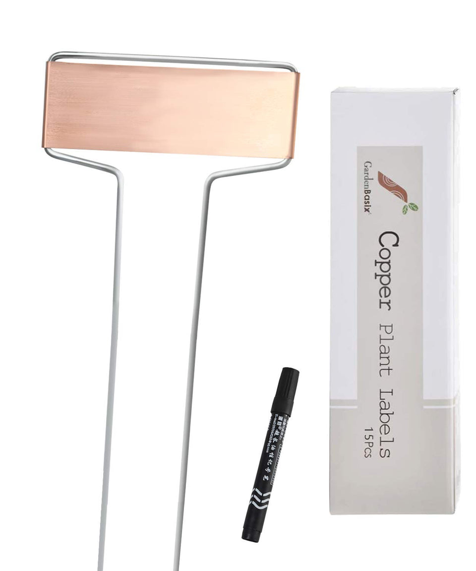 GardenBasix copper labels set of 15 for vegetable and herb garden labeling.