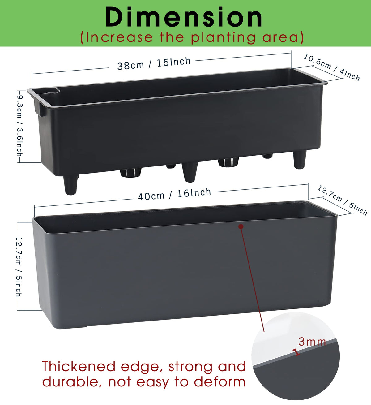 GardenBasix elongated planter close-up highlighting a modern dark finish.