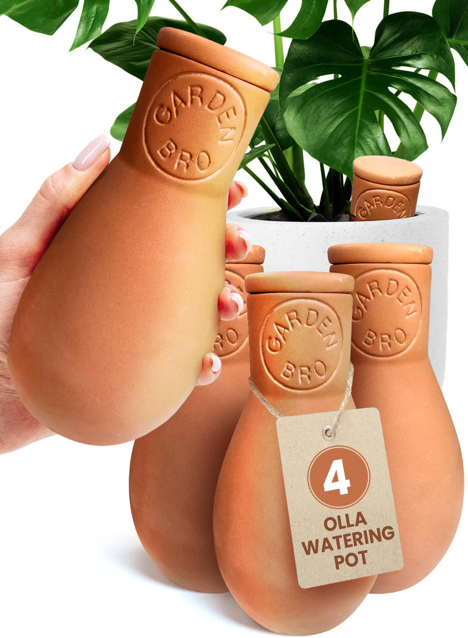 Gardenbro 14oz Olla globe self-watering maintains moisture for a week in terracotta pots.