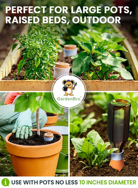 GardenBro outdoor pots with lush greenery and efficient irrigation.