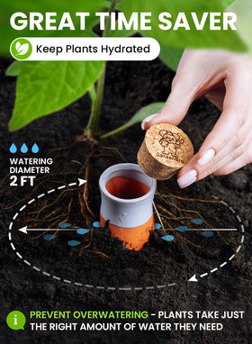 GardenBro self-watering spikes in use supporting indoor plants.