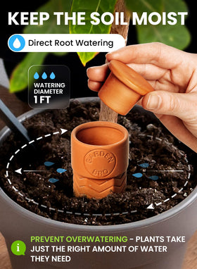 Gardenbro self-watering spikes with snug lid protecting water quality.