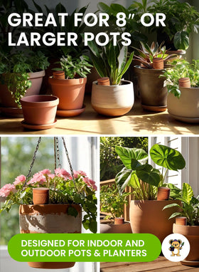 GARDENBRO terracotta self-watering spike installed in indoor/outdoor planter.