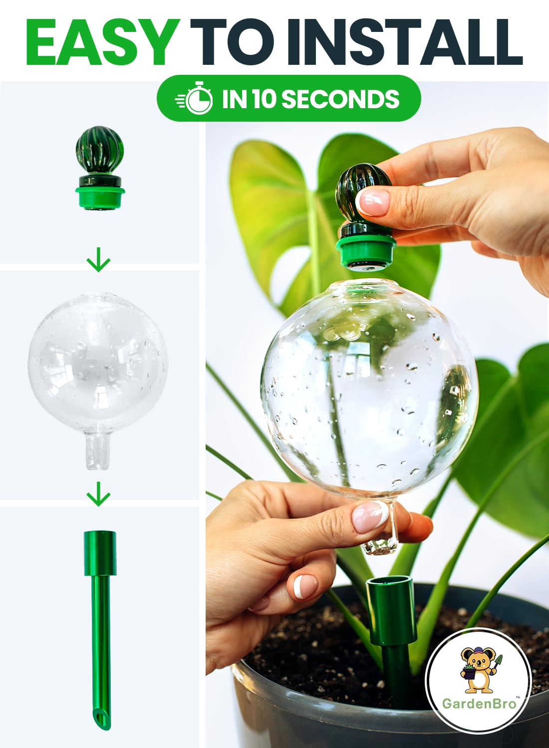 Gardenbro vacation-friendly watering globe keeps plants alive while away