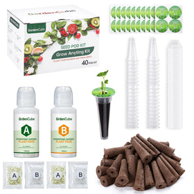 GARDENCUBE 166pcs hydroponic pods kit overview with components for easy indoor herb planting.