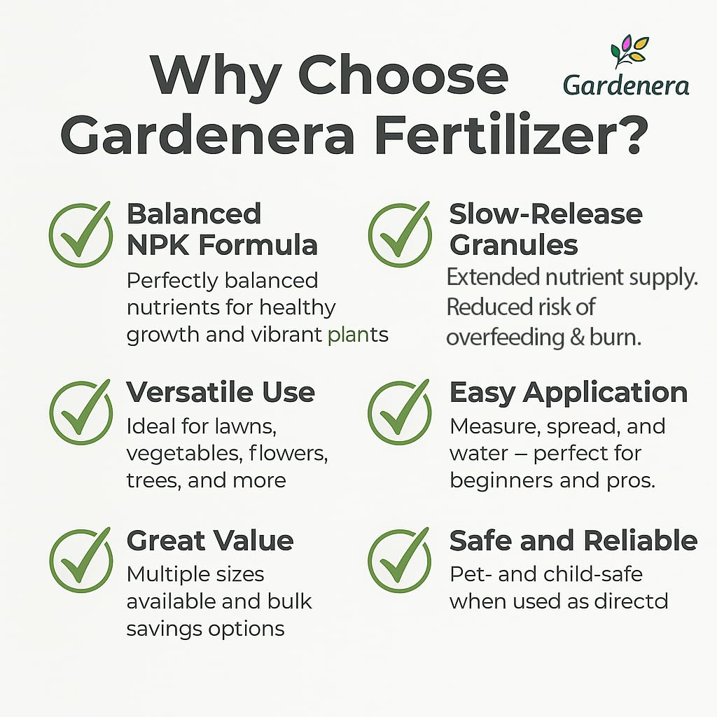Gardenera 10-10-10 spreader application showing easy, even coverage for lawns.