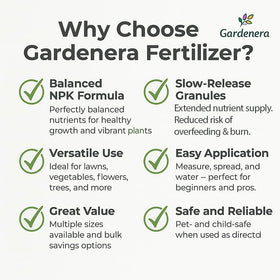 Gardenera 10-10-10 spreader application showing easy, even coverage for lawns.