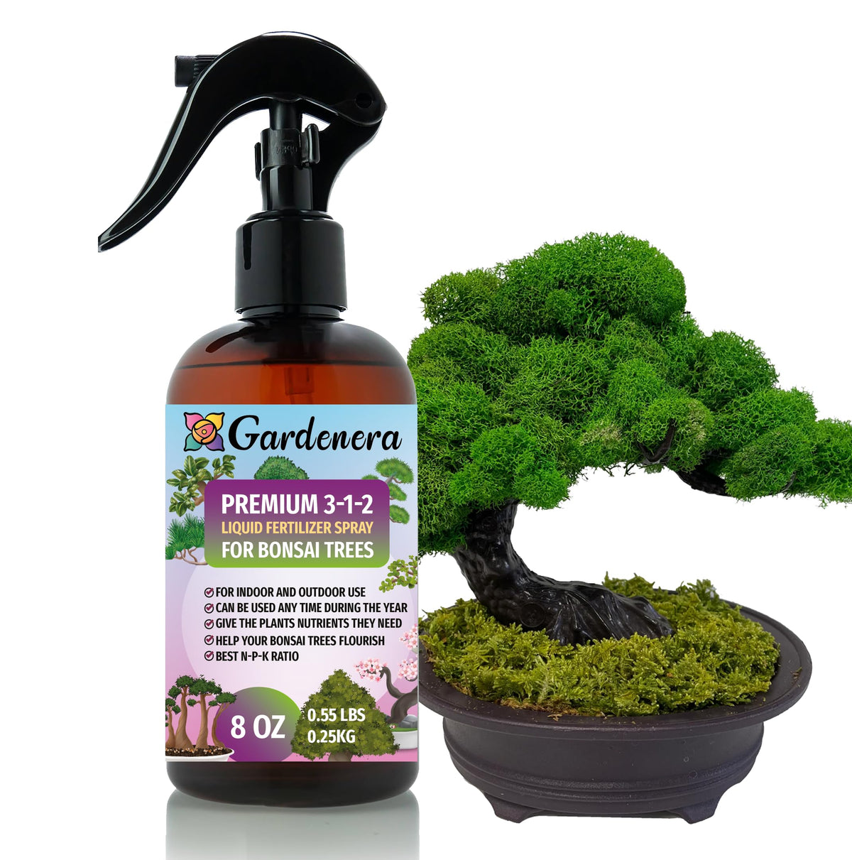 Gardenera Bonsai spray mist bottle delivering even nutrient delivery for healthy growth.