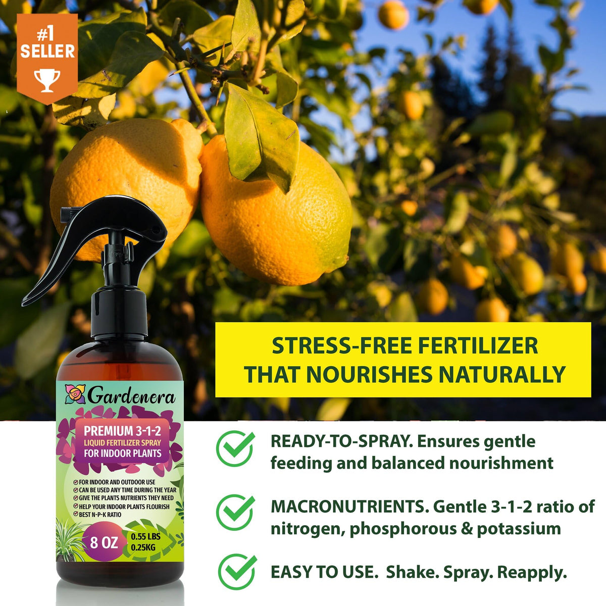 Gardenera mist on citrus leaves for healthy growth and even coverage