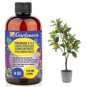 Gardenera lemon-tree fertilizer bottle pour promoting healthier indoor growth.