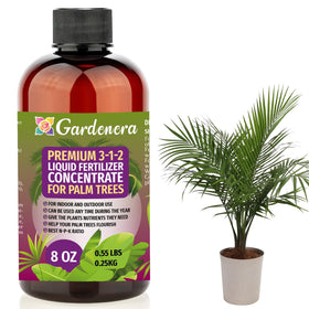 Gardenera palm fertilizer bottle (8oz) ready for mixing to boost indoor palm health.