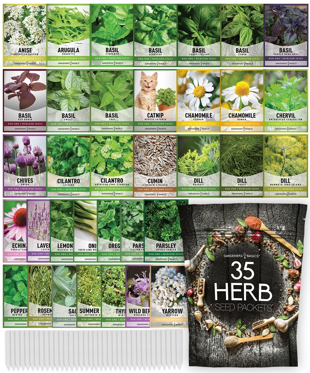 Gardeners Basics 35 medicinal herb seeds pack cover image for home apothecary use
