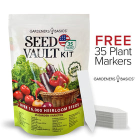 Gardeners Basics Survival Seeds Kit USA packaging highlighted for reliable storage and travel.