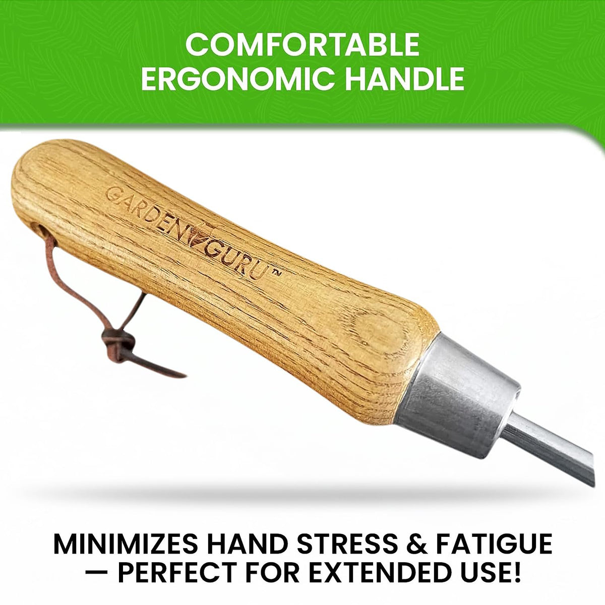 Garden Guru Eco Dandelion Weeder ergonomic shaft lever action helps pull stubborn weeds.