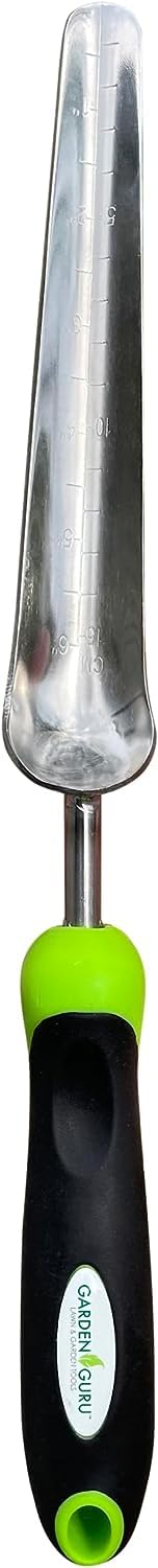 Garden Guru transplanter widger in stainless steel for durable planting tasks.