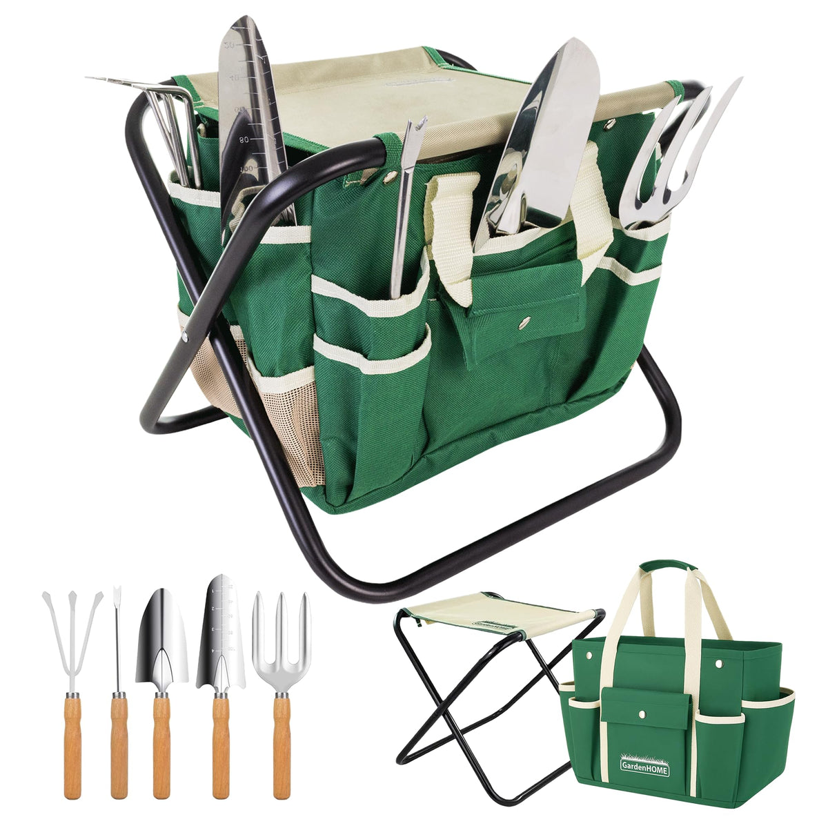 GardenHOME 7-piece green gardening tool set for versatile yard tasks