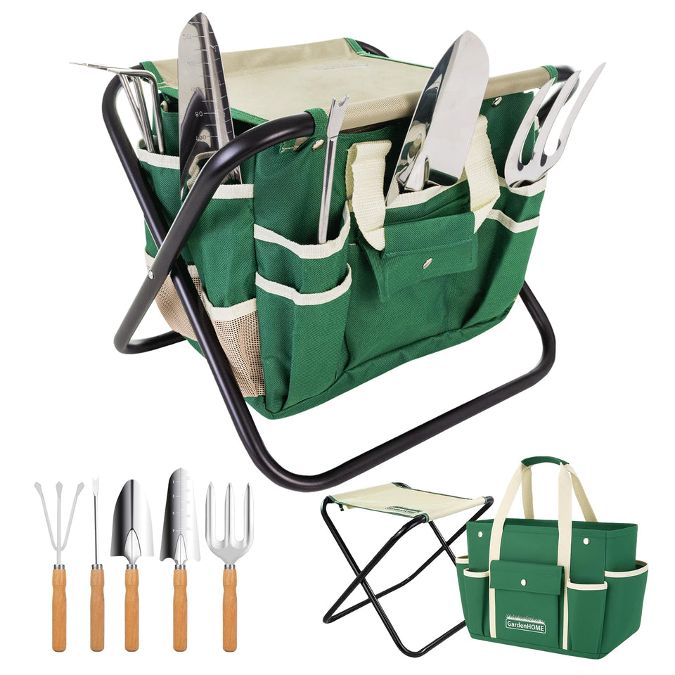 GardenHOME 7-piece green gardening tool set for versatile yard tasks