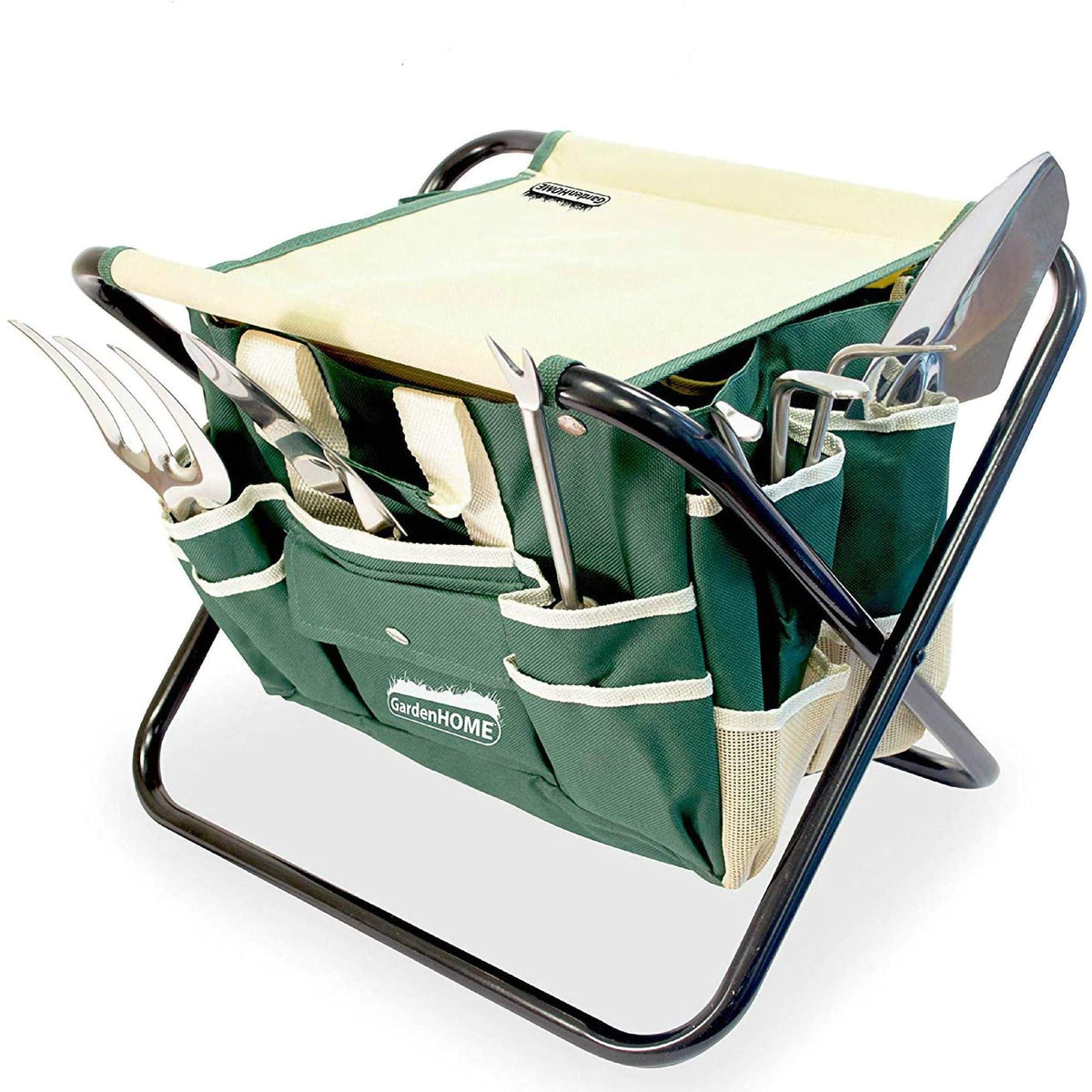 GardenHOME folding garden stool offers stable seating while planting and weeding