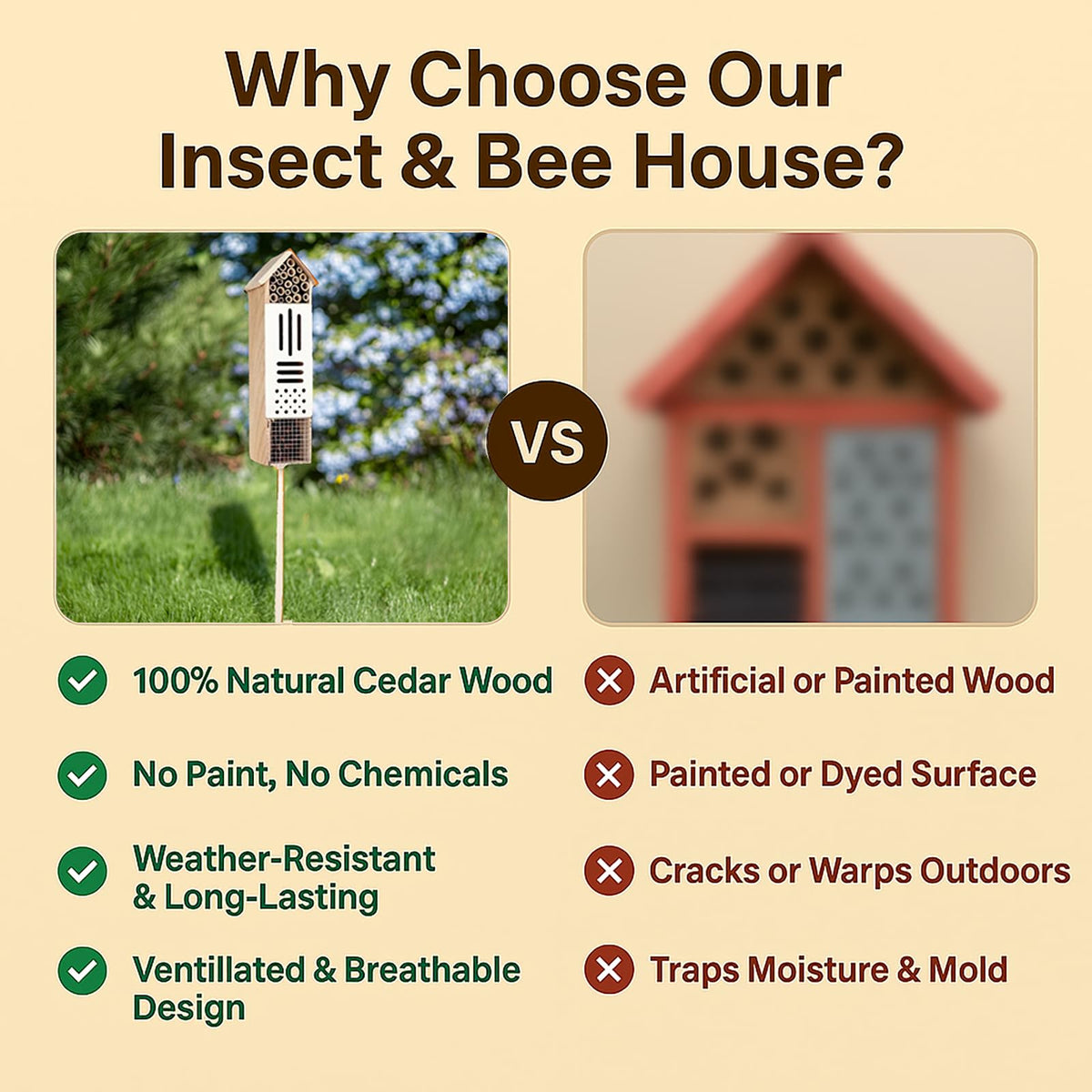 GardeningProducts4Less wooden insect house ground stake demonstrates easy garden installation
