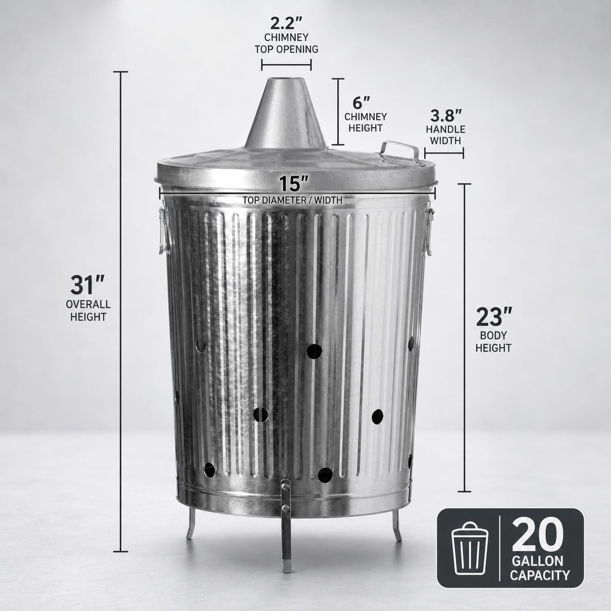 Gardenised compact silver burn bin in use on a patio