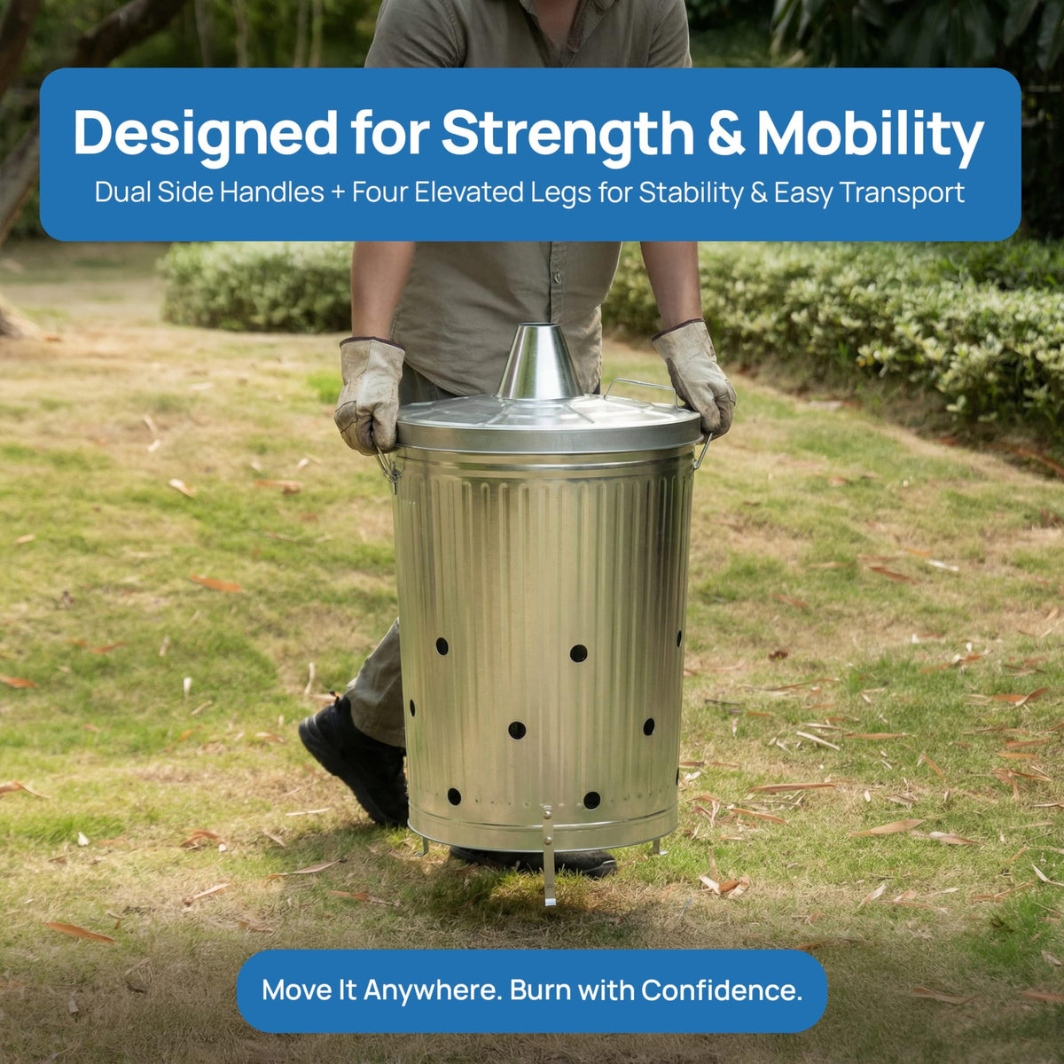 Gardenised incinerator with two side handles for easy transport
