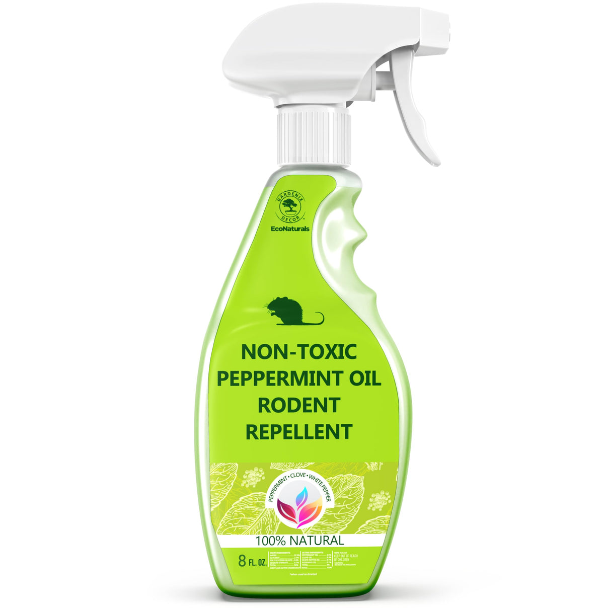 GARDENIX DECOR Peppermint Spray deters rodents along baseboards with a fresh scent.
