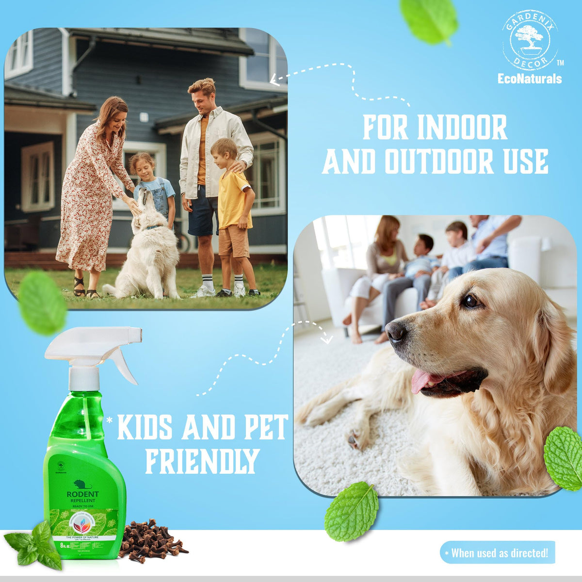 GARDENIX DECOR Peppermint Spray works on problem areas indoors and outdoors.
