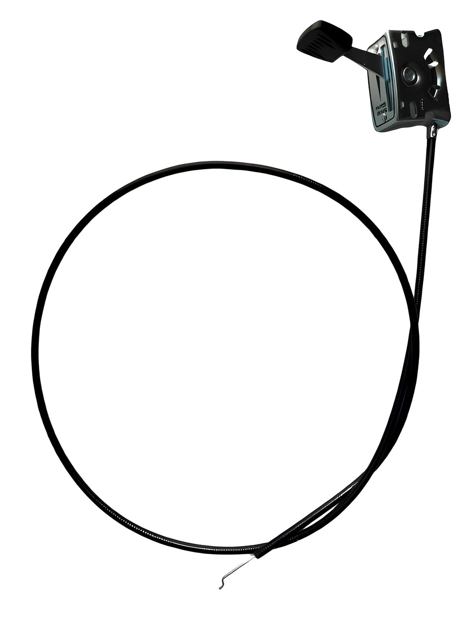 GardenP+ 48-inch throttle cable close-up shows sturdy inner wire for reliable throttle control.