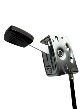 GardenP+ universal throttle cable mounted to a mower, indicating broad compatibility.
