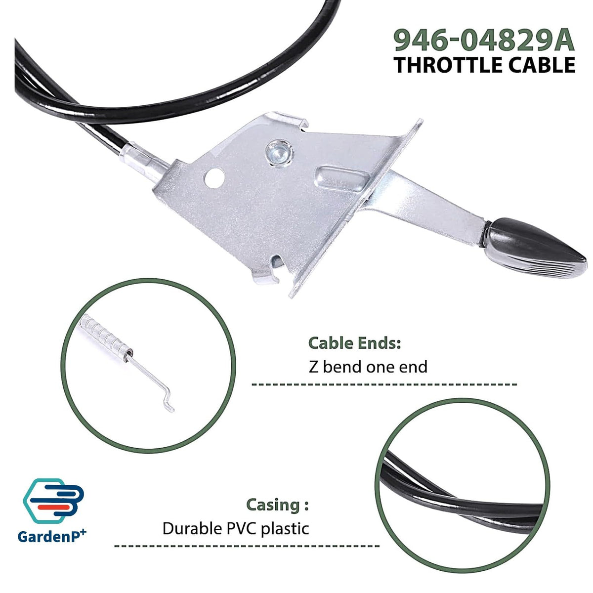 GardenP+ MTD CR30 compatibility label on mower side.