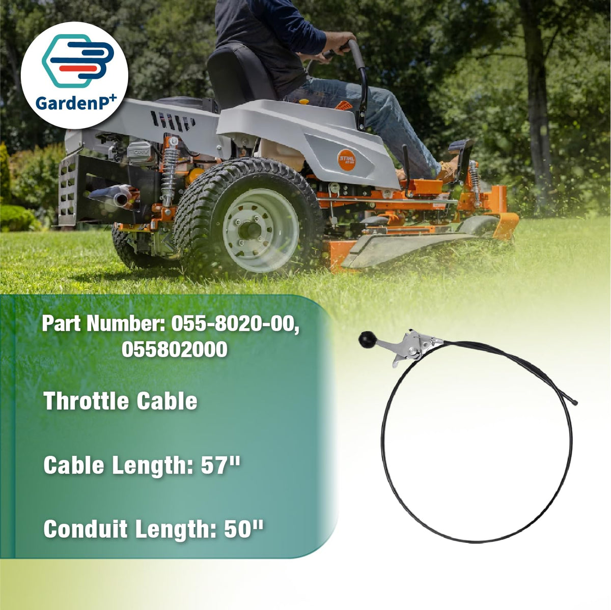 GardenP+ 055-8020-00 compatible throttle cable for Bad Boy models