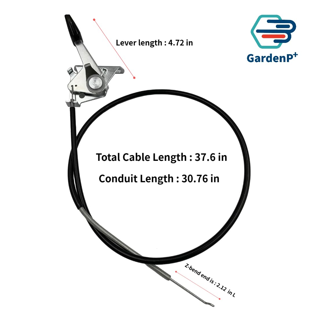 GardenP+ throttle cable conduit-length detail highlighting easy fit on mowers.