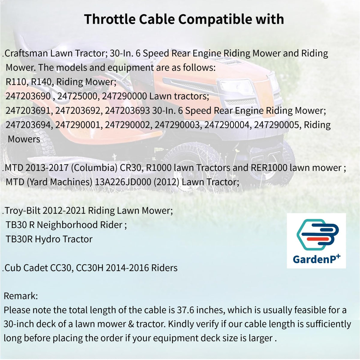 GardenP+ Troy-Bilt neighborhood rider fit close-up for easy replacement.