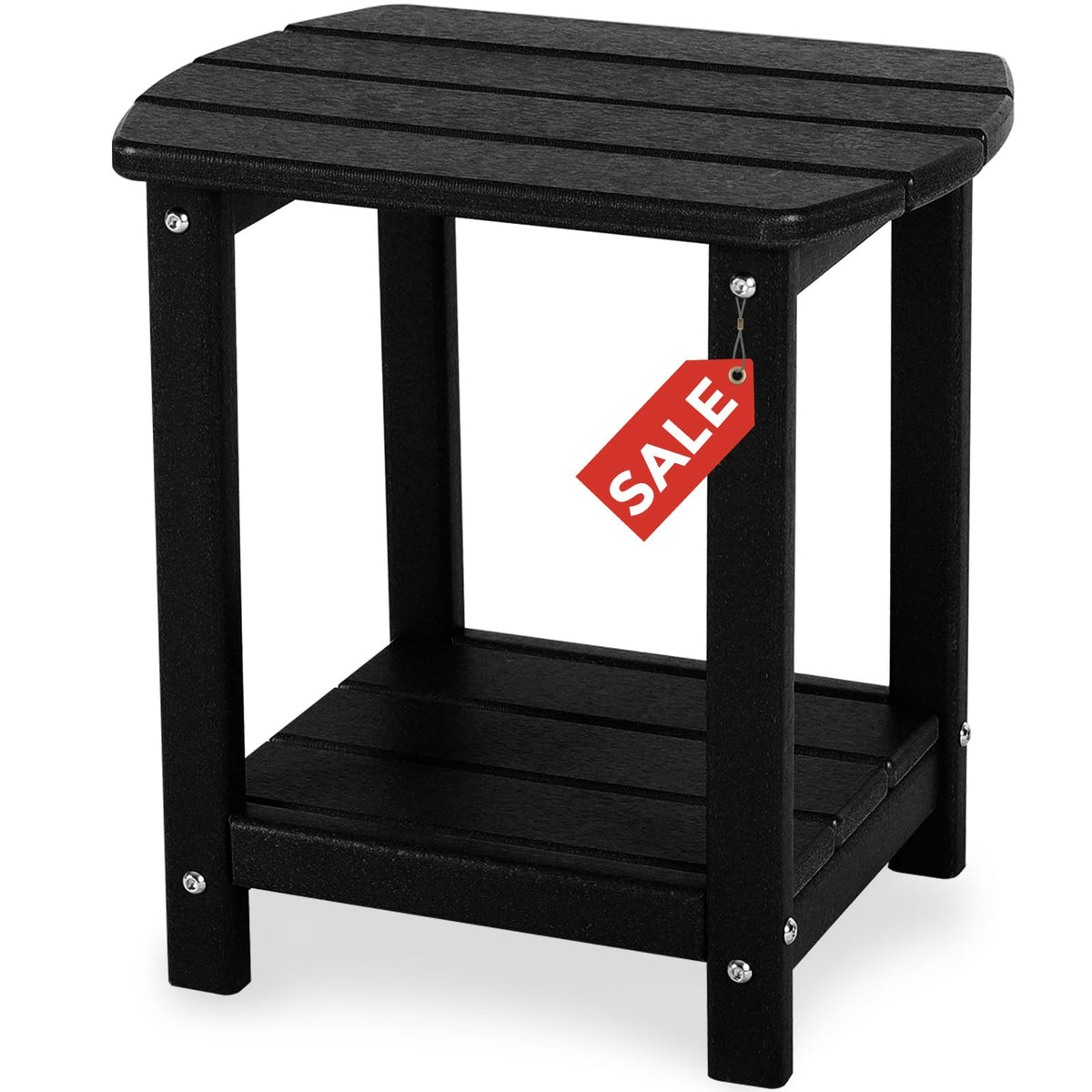 Gardenstar Adirondack square outdoor side table beside a chair for drinks.