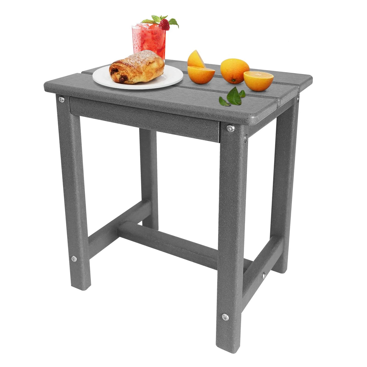 GardenSTAR Adirondack table near pool area demonstrates compact dimensions.