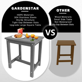 GardenSTAR Adirondack side table shows off sleek tabletop for easy cleaning.
