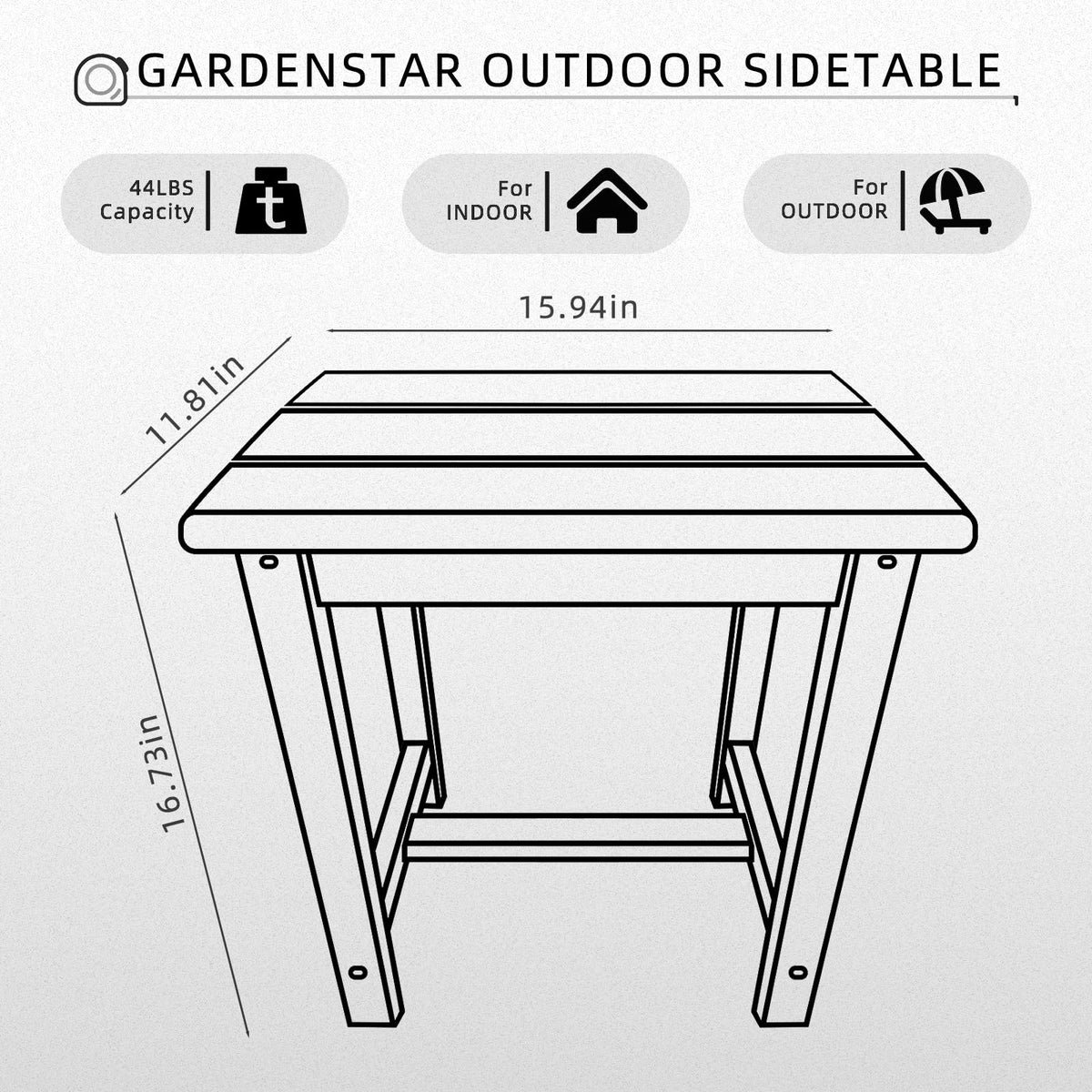 GardenSTAR one-tier table helps organize magazines and drinks on the patio.