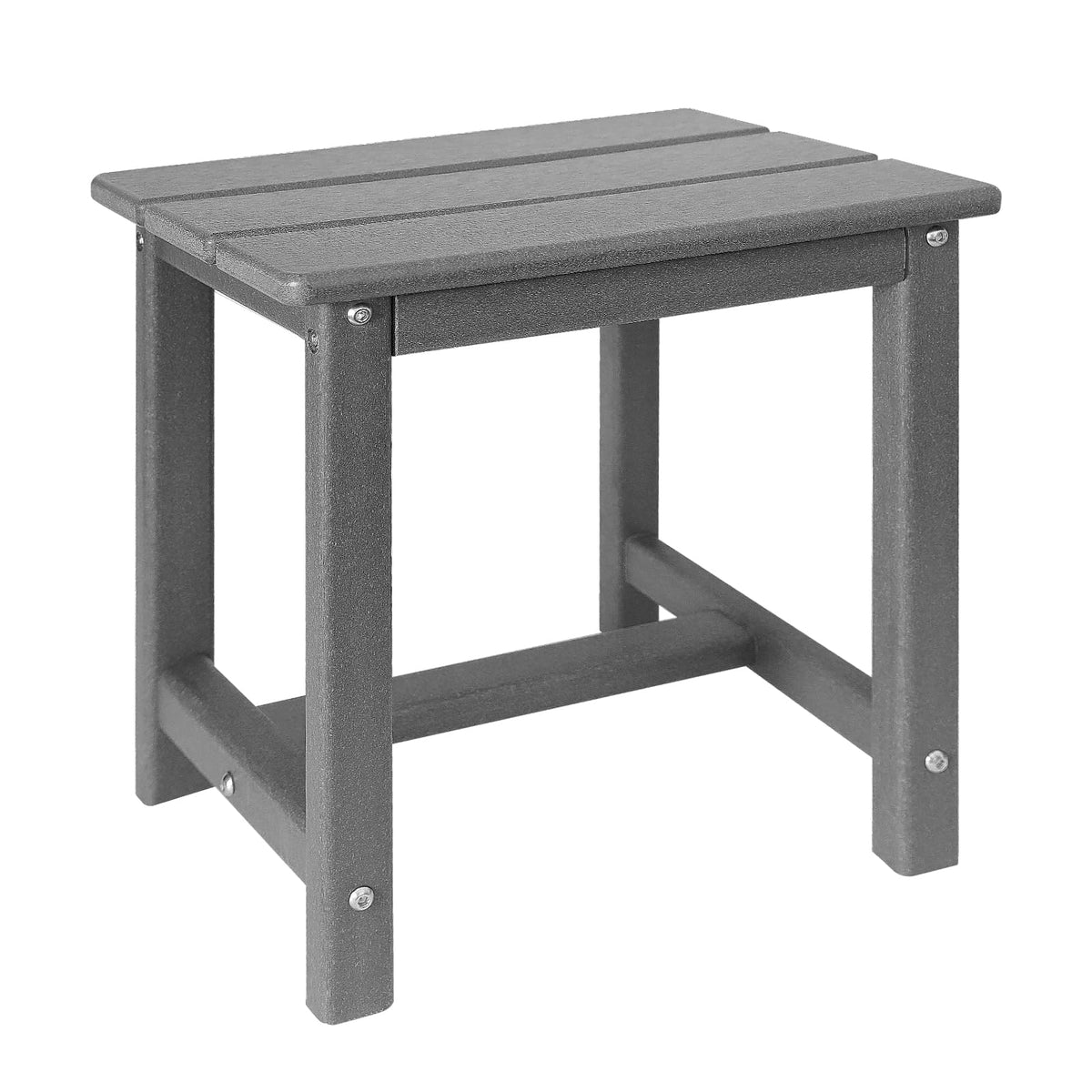GardenSTAR Adirondack square side table grey beside seating for drinks and shade.