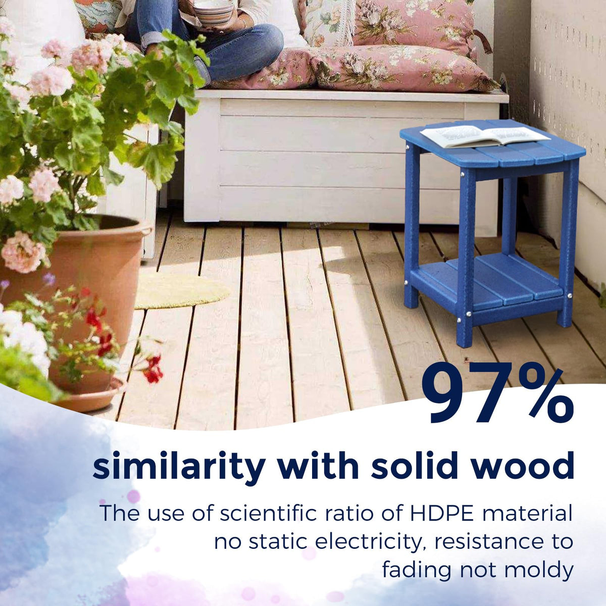 Gardenstar HDPE end table withstands weather for poolside or deck settings