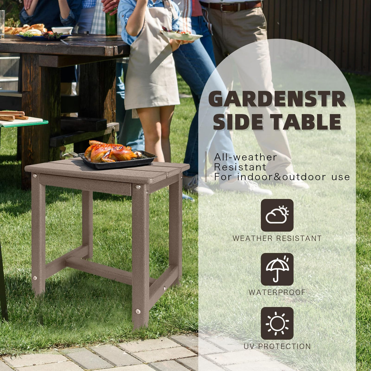 Gardenstar HDPE table in five color options to match yard aesthetics.