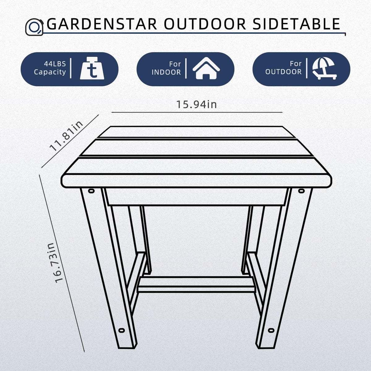 GARDENSTAR Adirondack Square Side Table on pool deck for convenient surface.