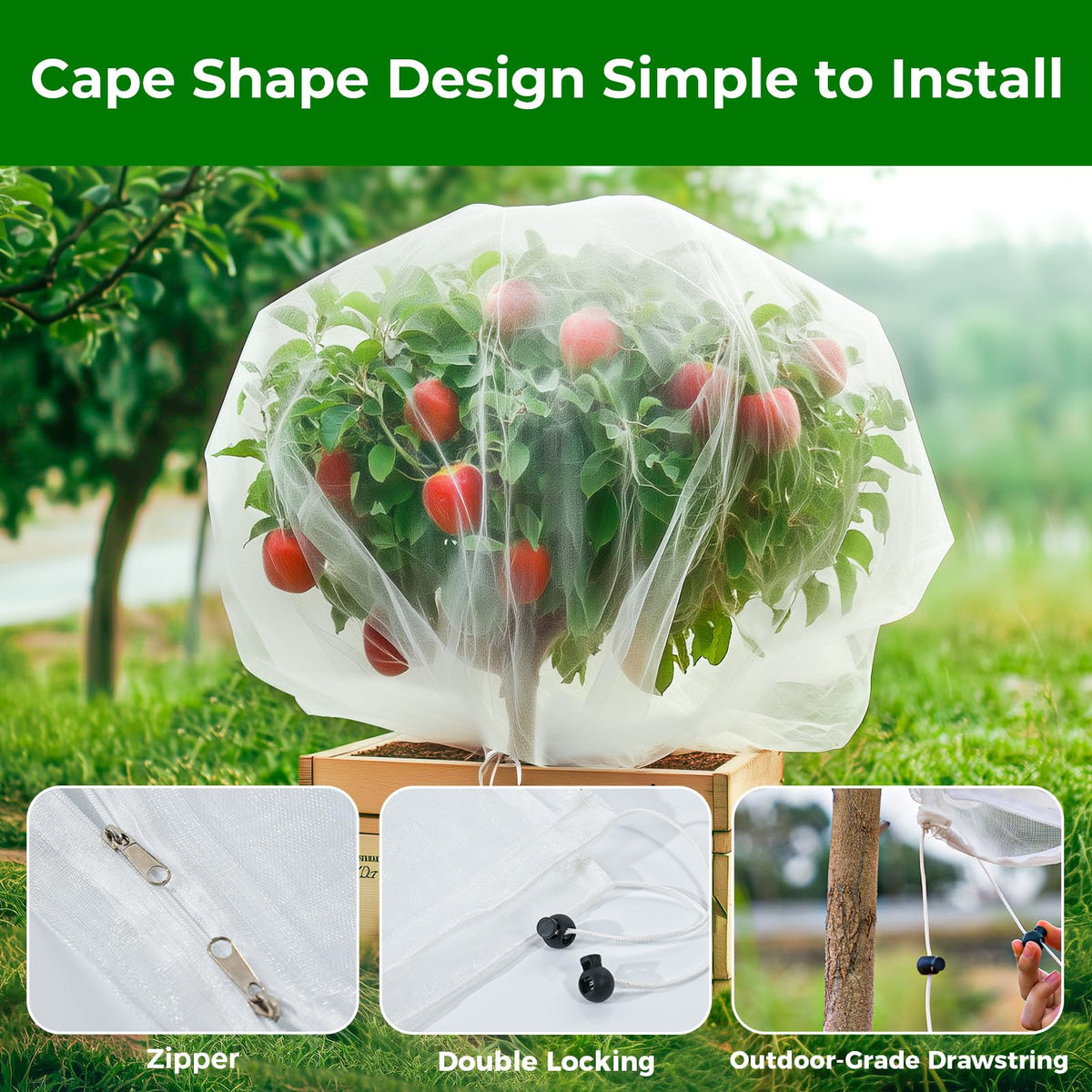 Garden Tailor netting opened to reveal top-and-side access for easy picking.