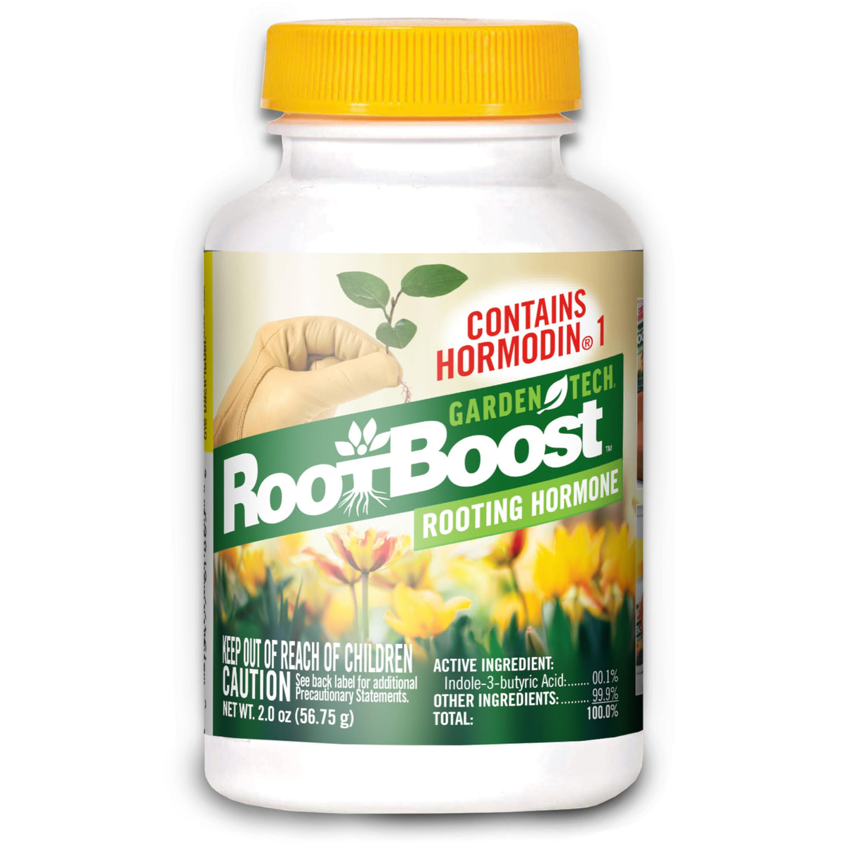 Gardentech RootBoost bottle close-up highlighting easy plant propagation.